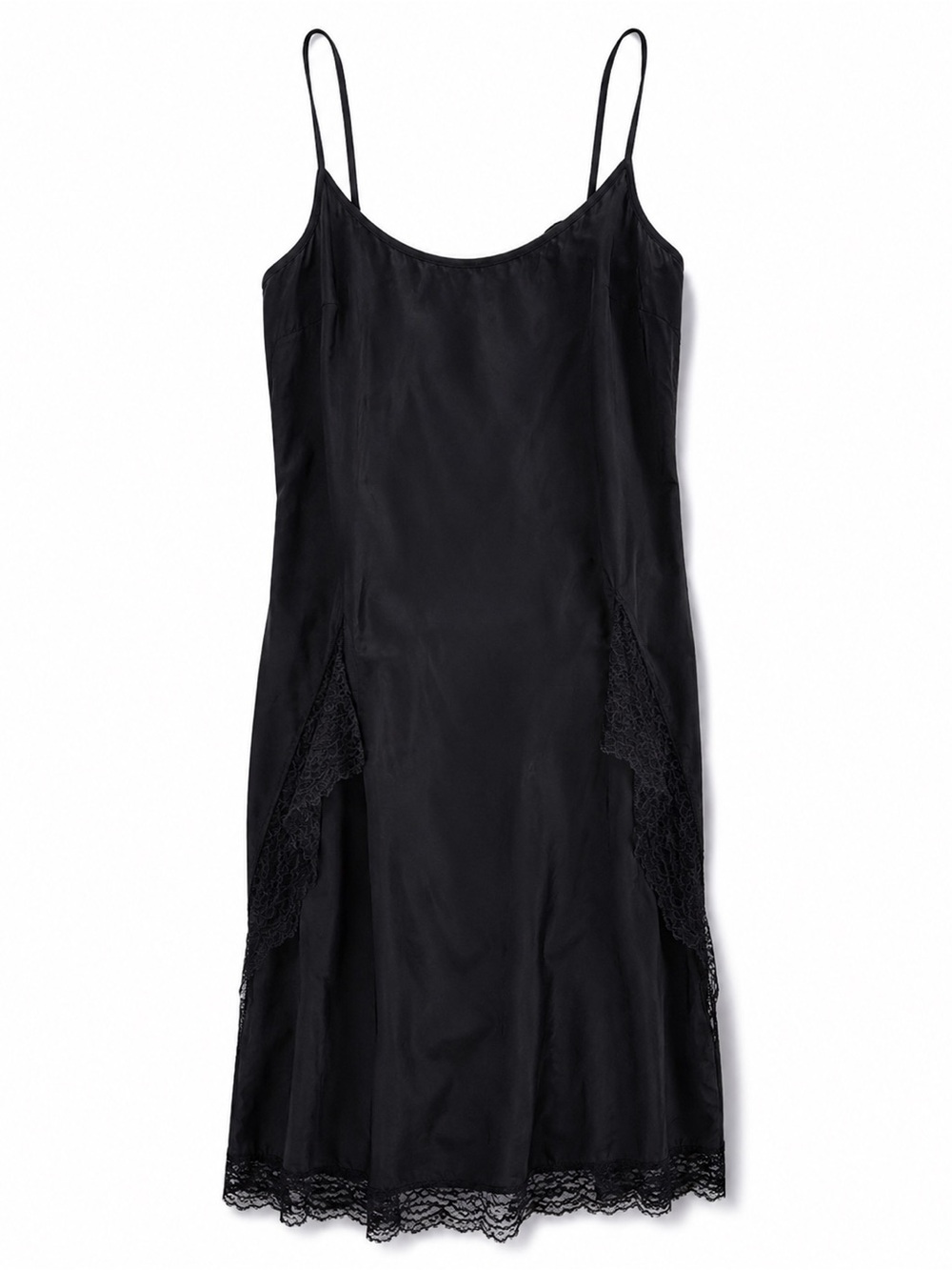 VTG 90% Silk Black Lace Slip Nightgown Dress Whimsigoth Y2K Medium Goth
